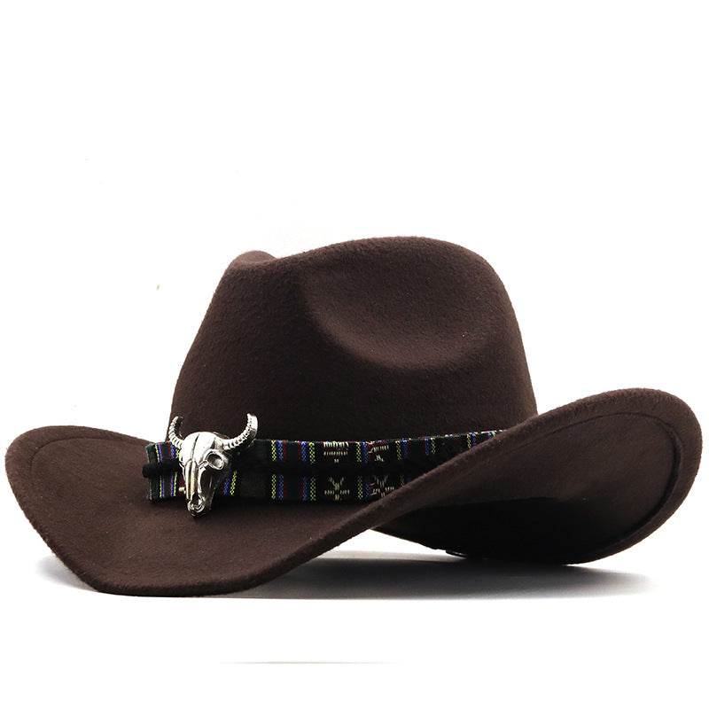 Western Denim Horn Woolen Hat - Embroidered Style for All Seasons - Buy Center US
