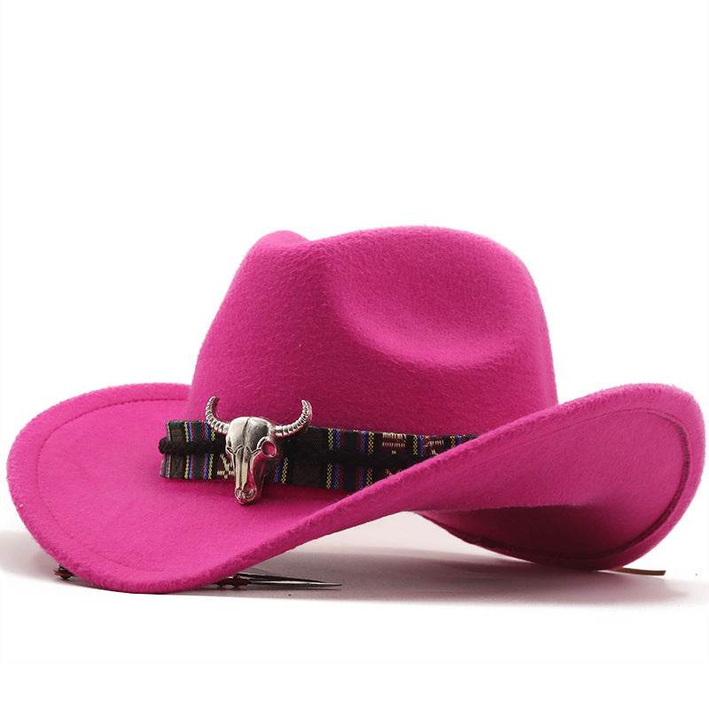 Western Denim Horn Woolen Hat - Embroidered Style for All Seasons - Buy Center US