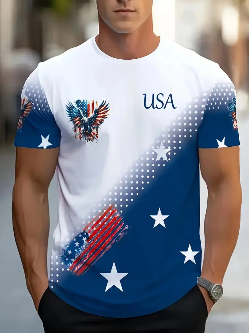 Men's Summer Color Contrast Round Neck T-Shirt - Short Sleeve Polyester - Buy Center US