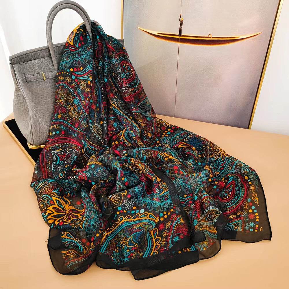 Peony Silk Scarf for Women - Long, Lightweight Sun Protection Accessory - Buy Center US