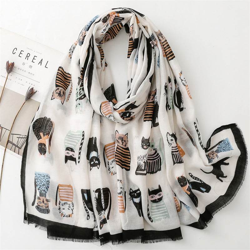 Cute Kitten Paradise Silk Scarf - Stylish Tassel Design for All Seasons - Buy Center US