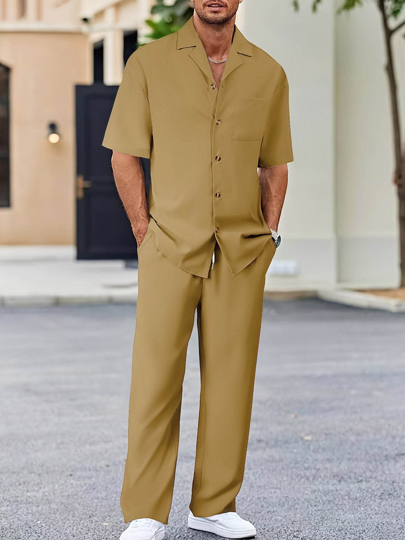 Buycenter Men's Leisure Suit - Short Sleeves & Trousers in Various Colors - Buy Center US