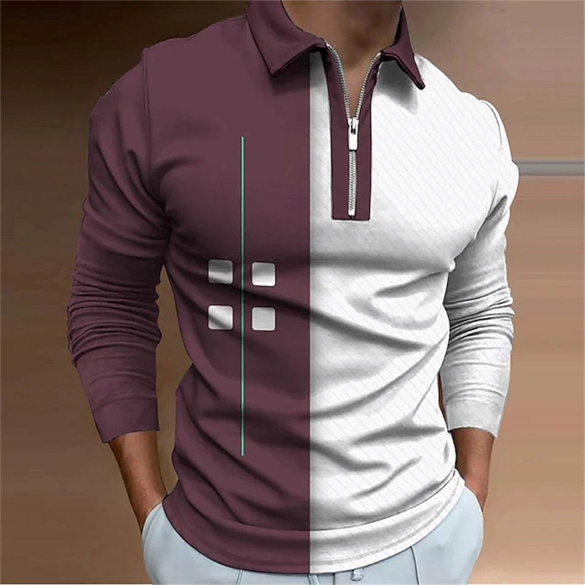 Men's Casual Long Sleeve Lapel Polo Shirt - European & American Fashion - Buy Center US