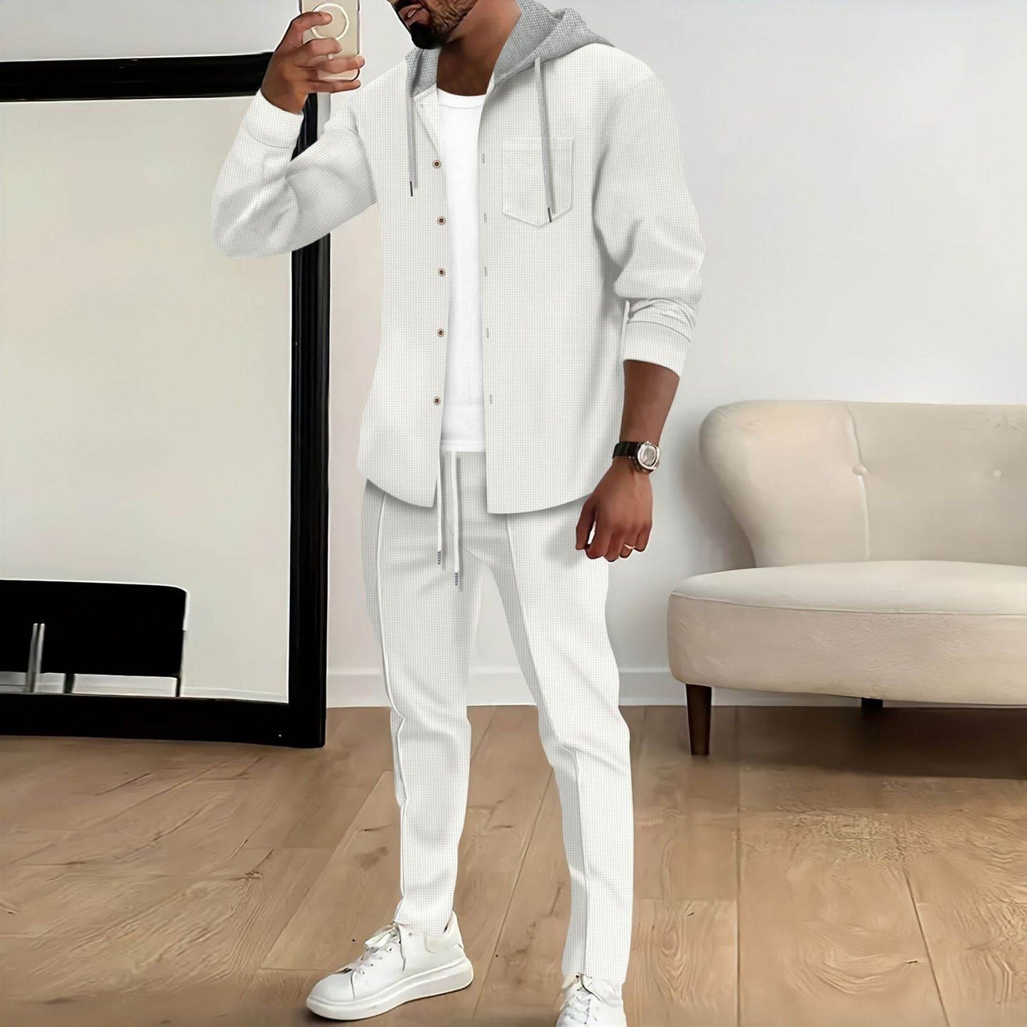 Buycenter Men's Casual Color Block Jacket & Trouser Set - Stylish Comfort - Buy Center US