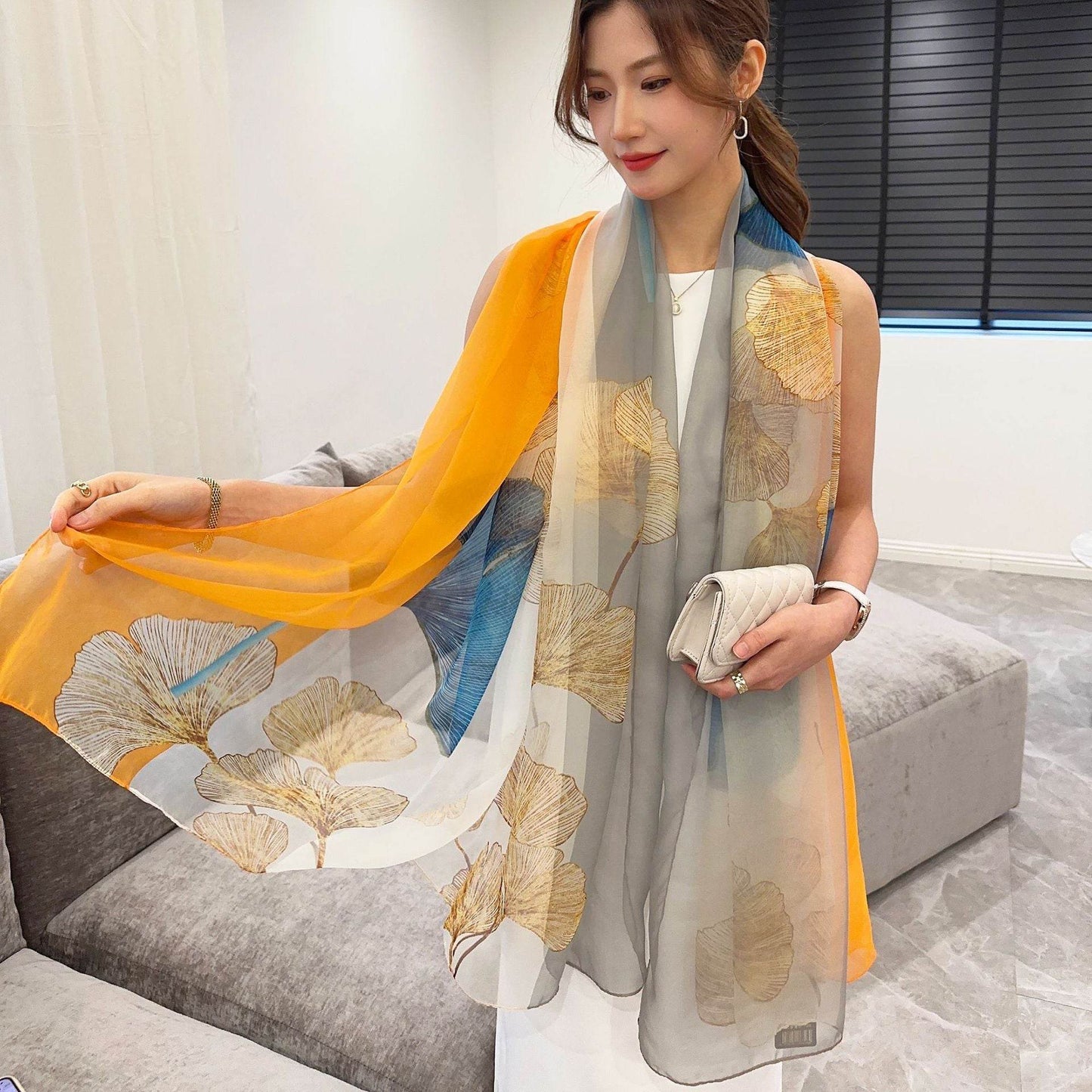 Peony Silk Scarf for Women - Long, Lightweight Sun Protection Accessory - Buy Center US