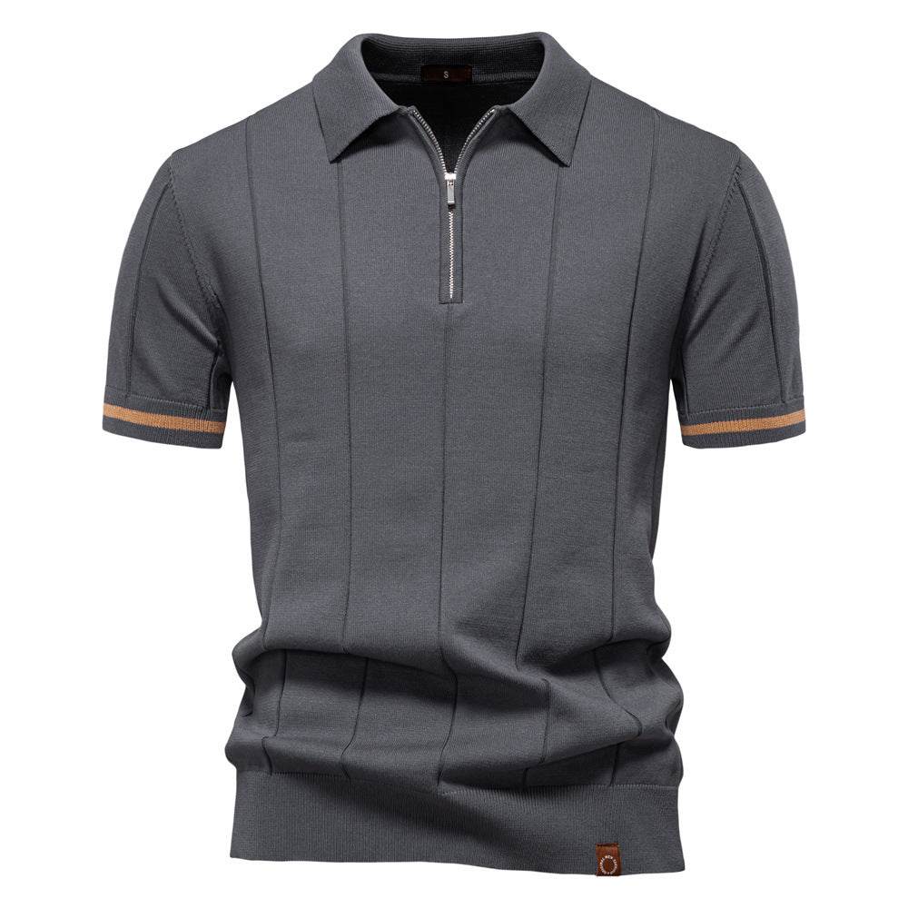 Men's Business Casual Woolen Polo Shirt – Stylish Zipper Detail, Multiple Colors - Buy Center US