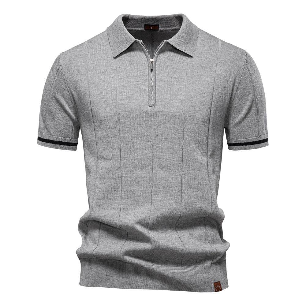 Men's Business Casual Woolen Polo Shirt – Stylish Zipper Detail, Multiple Colors - Buy Center US