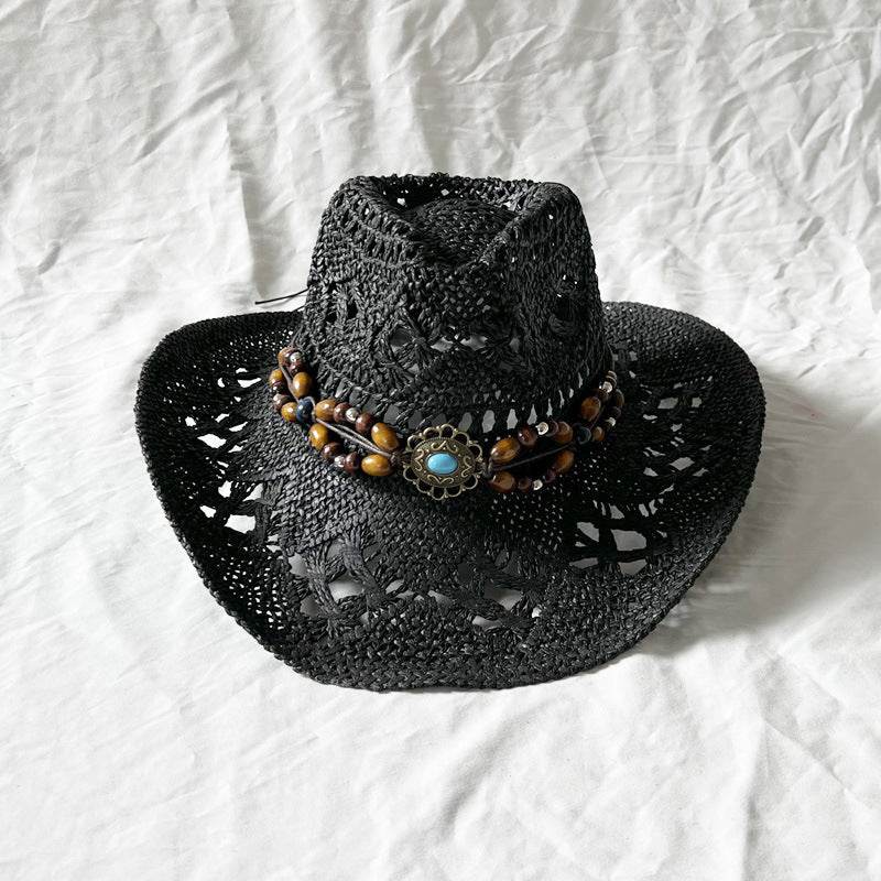 Handmade Gem Aster Straw Hat - Summer Sun Protection, Conical Crown - Buy Center US