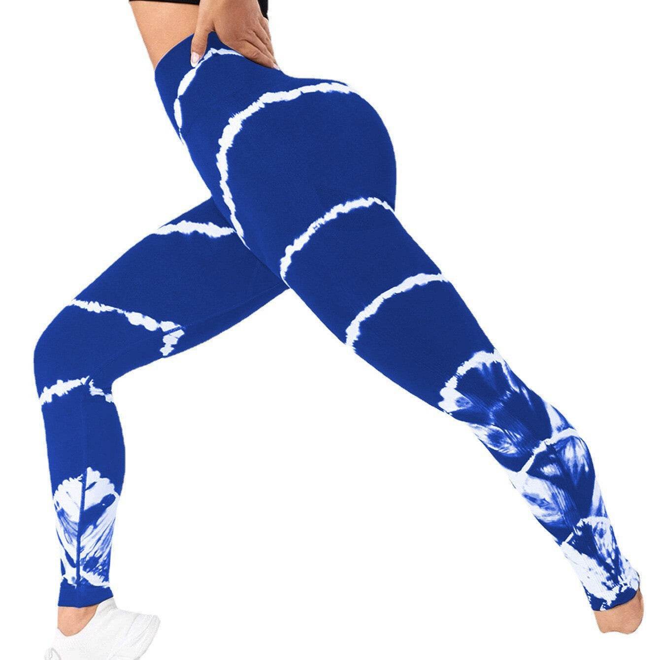Tie-Dye Stripes Seamless Yoga Pants - Hip Lifting, Floral Pattern - Buy Center US