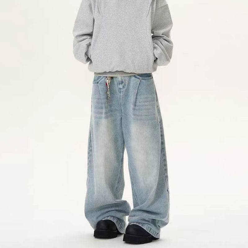 Retro Washed Blue Jeans for Men and Women - Mid Waist, Straight Fit - Buy Center US