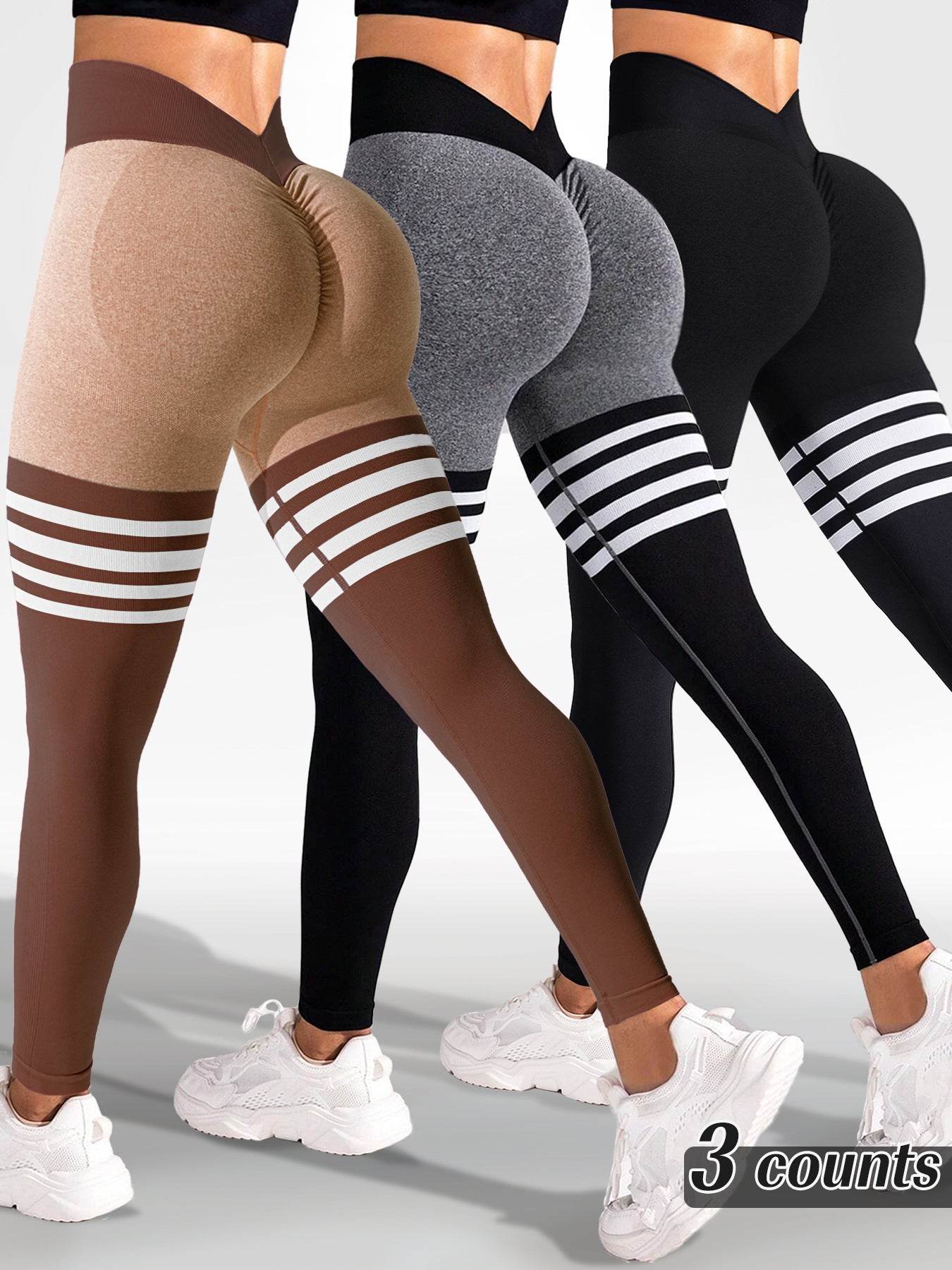 Striped High Waist Sports Tights for Women - Hip Lift Running Pants - Buy Center US