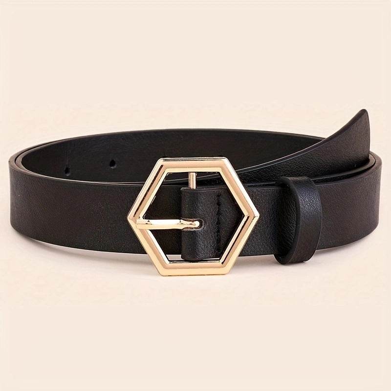 Stylish Women's Gold Buckle PU Belt - Hexangular Star Design, Versatile Fit - Buy Center US
