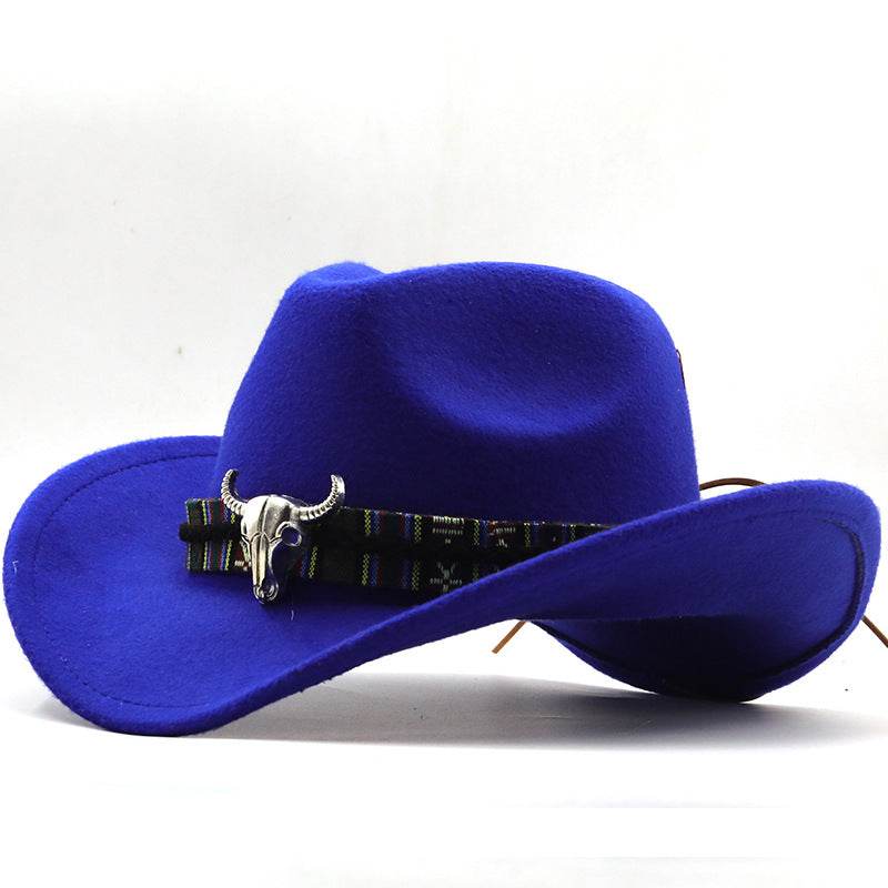 Western Denim Horn Woolen Hat - Embroidered Style for All Seasons - Buy Center US