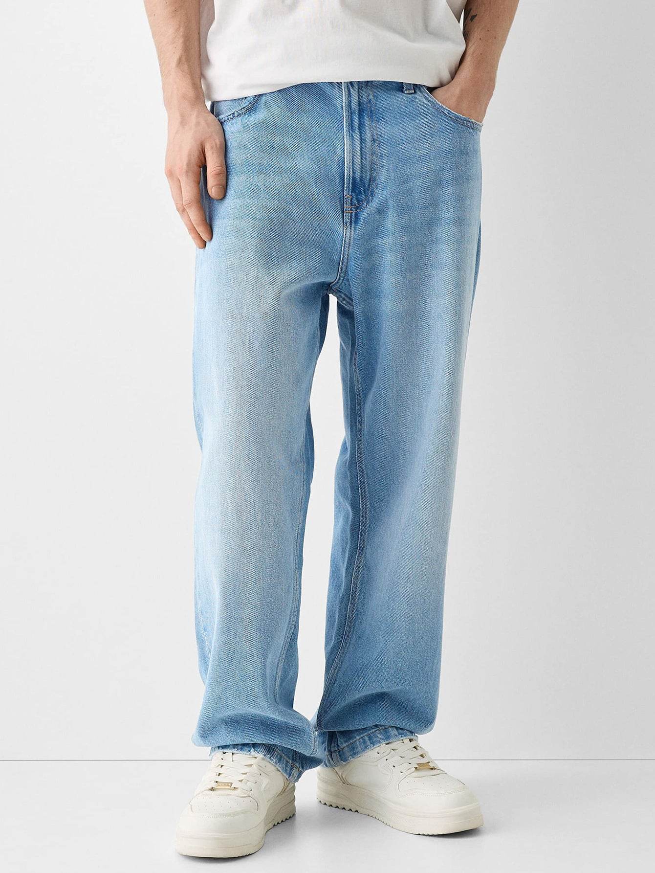 Buycenter Men's Straight Jeans - Casual High Waist Trousers for Youth - Buy Center US