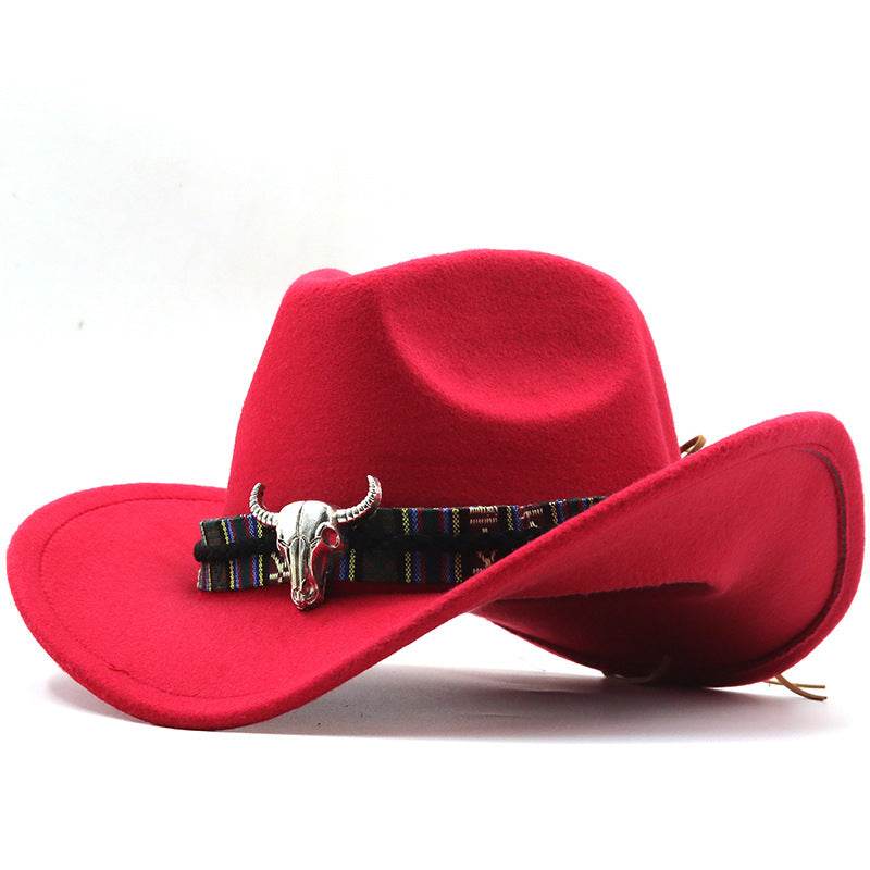 Western Denim Horn Woolen Hat - Embroidered Style for All Seasons - Buy Center US