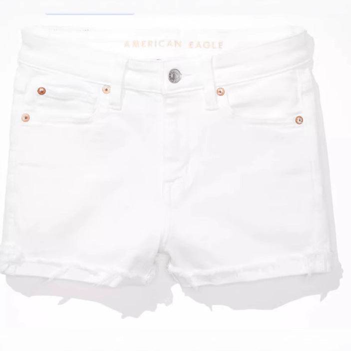 Women's Stretch Denim Shorts - Retro Art Style, Loose Fit, Mid Waist - Buy Center US
