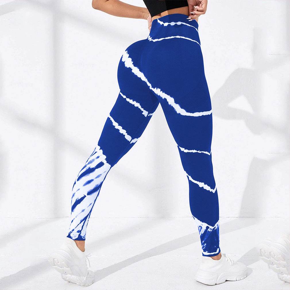 Tie-Dye Stripes Seamless Yoga Pants - Hip Lifting, Floral Pattern - Buy Center US