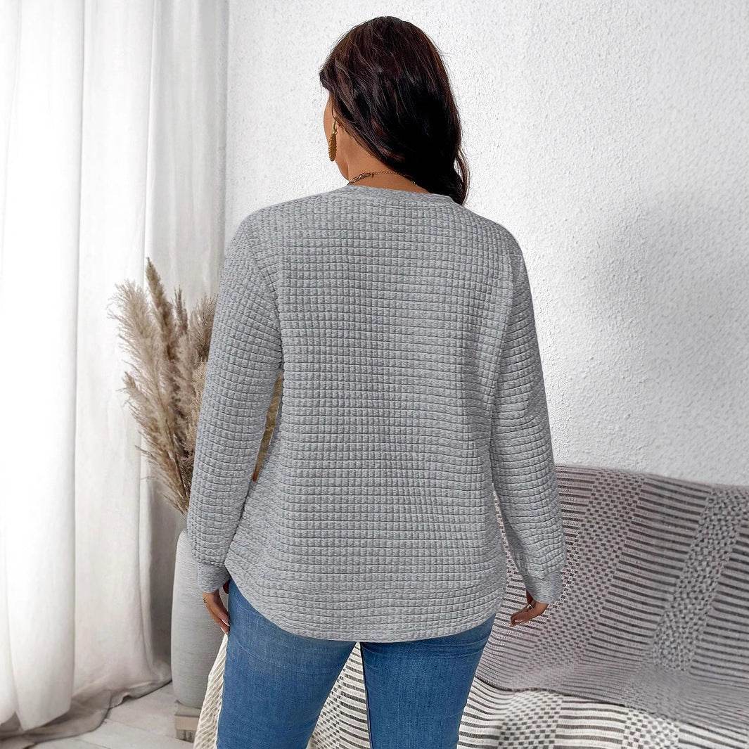 Women's Casual Pullover Sweater - Solid Color Plaid Design, Loose Fit - Buy Center US