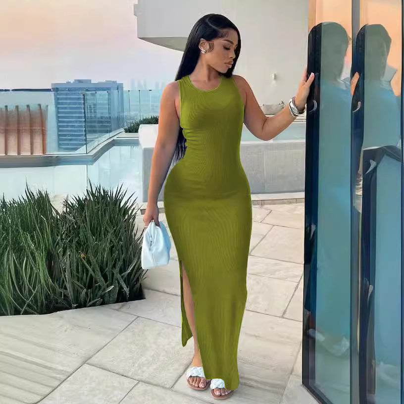 High Waist Sleeveless Round-Neck Dress - Perfect for Stylish Commutes - Buy Center US
