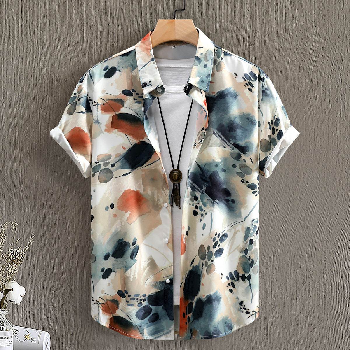 Buycenter Men's Short Sleeve Shirt - Fashionable Floral Digital Prints - Buy Center US