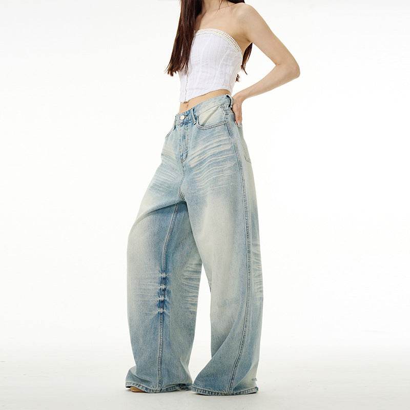 Water Washed Wide Jeans for Men and Women - Mid Waist, Micro Elasticity - Buy Center US