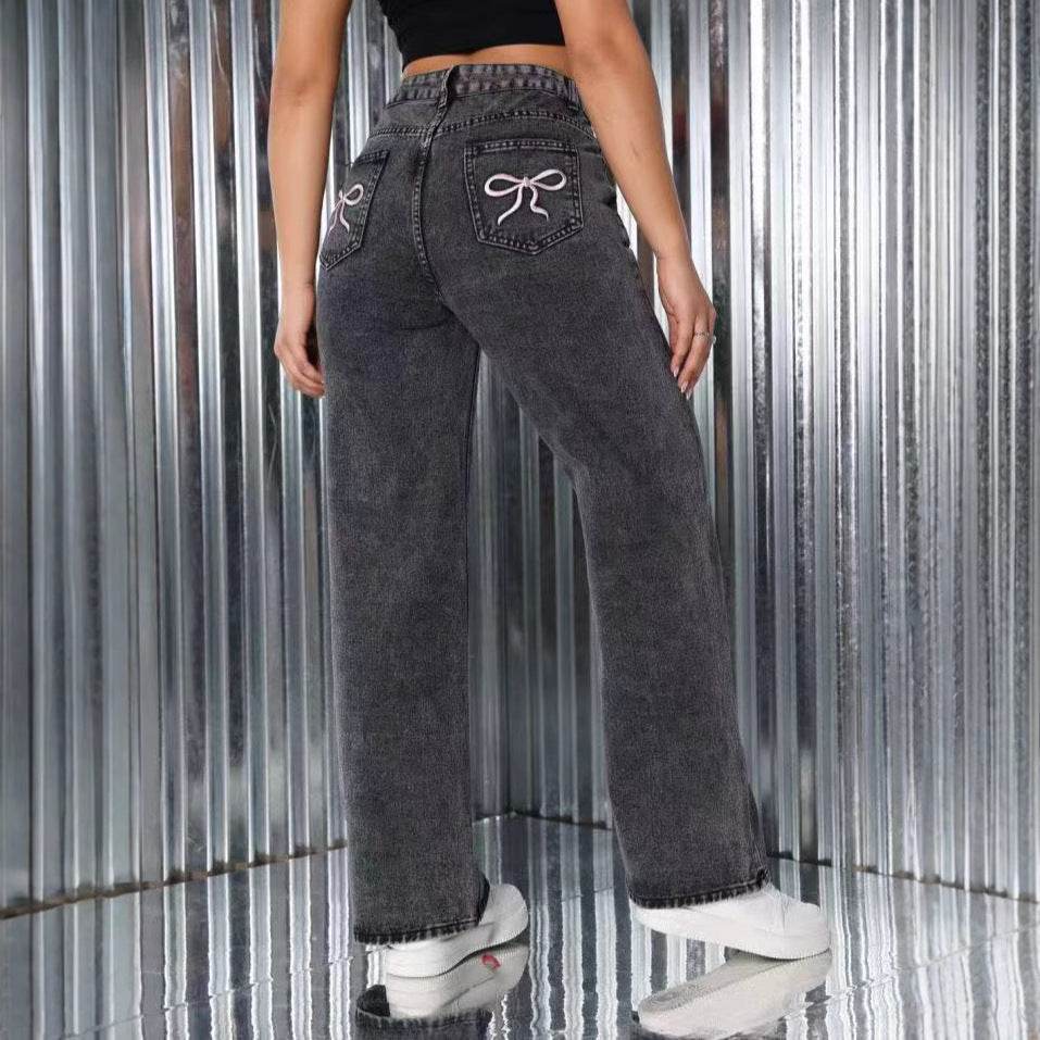 High Waist Embroidered Jeans for Women - Casual Loose Trousers - Buy Center US