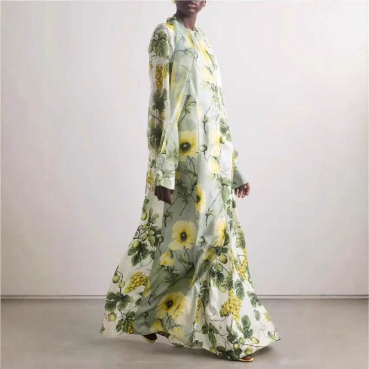 Women's Pleated Flowers Dress - Casual Ice Silk with Princess Sleeves - Buy Center US