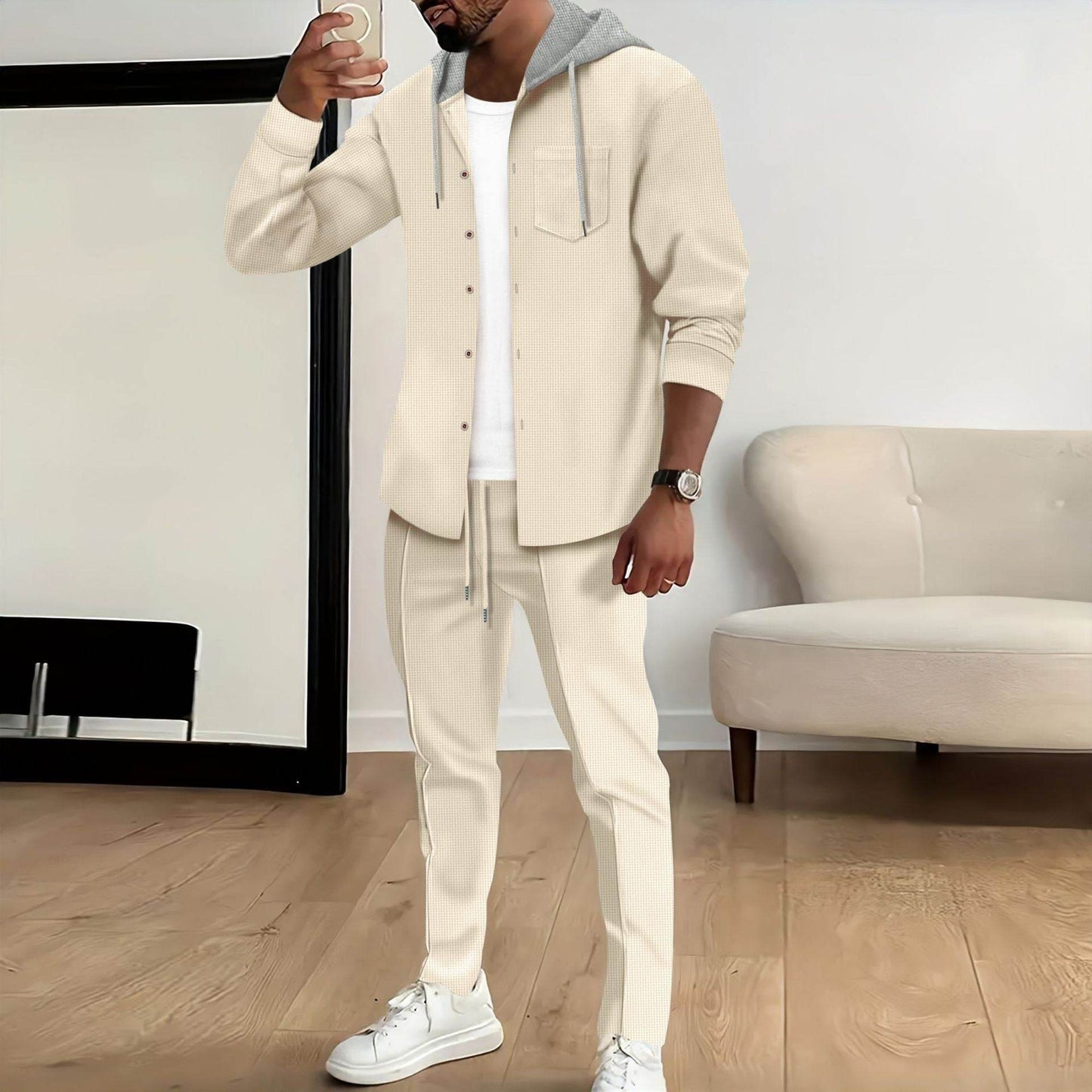 Buycenter Men's Casual Color Block Jacket & Trouser Set - Stylish Comfort - Buy Center US