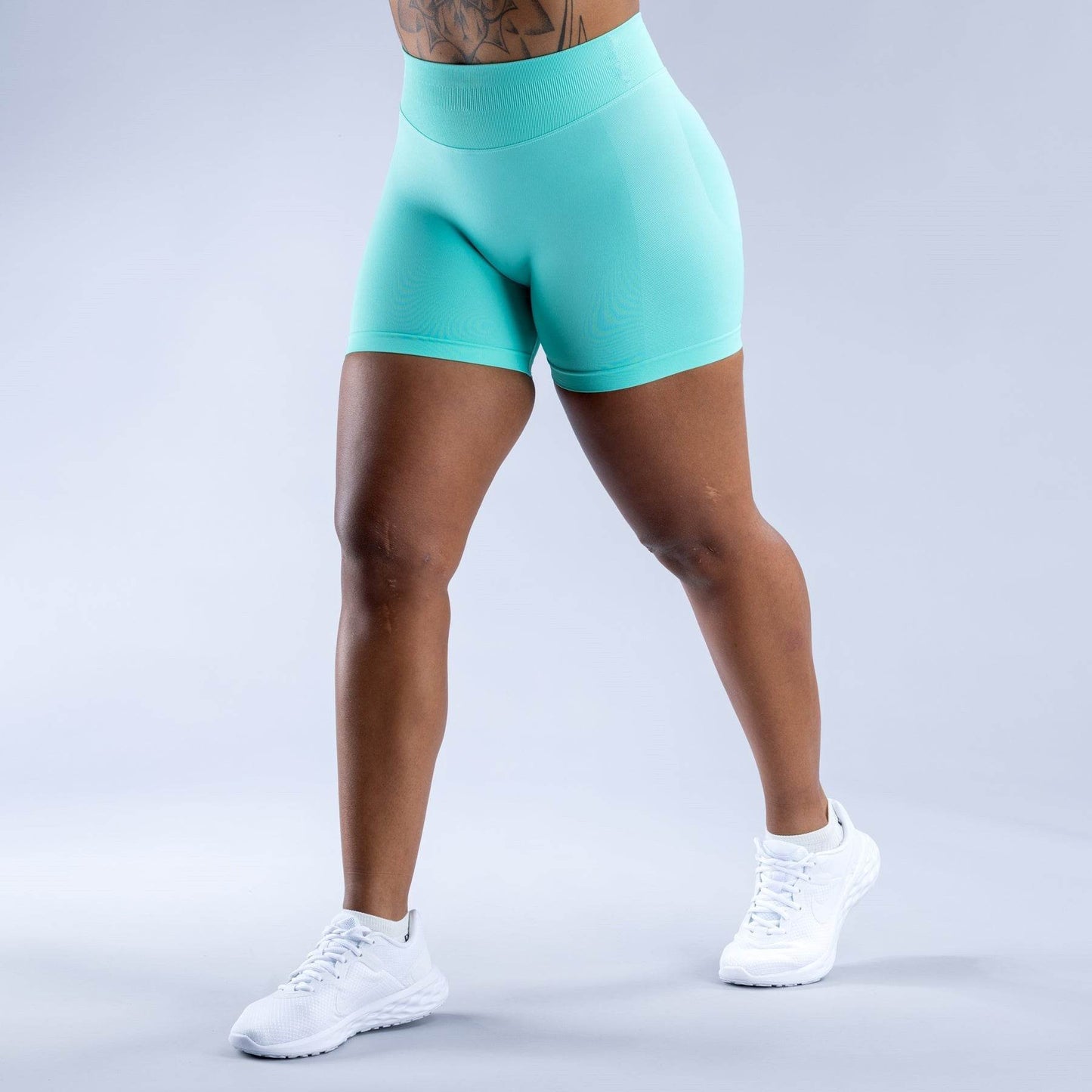 Ladies Seamless Knitted Yoga Shorts - Slim Fit in Electric Light Blue - Buy Center US