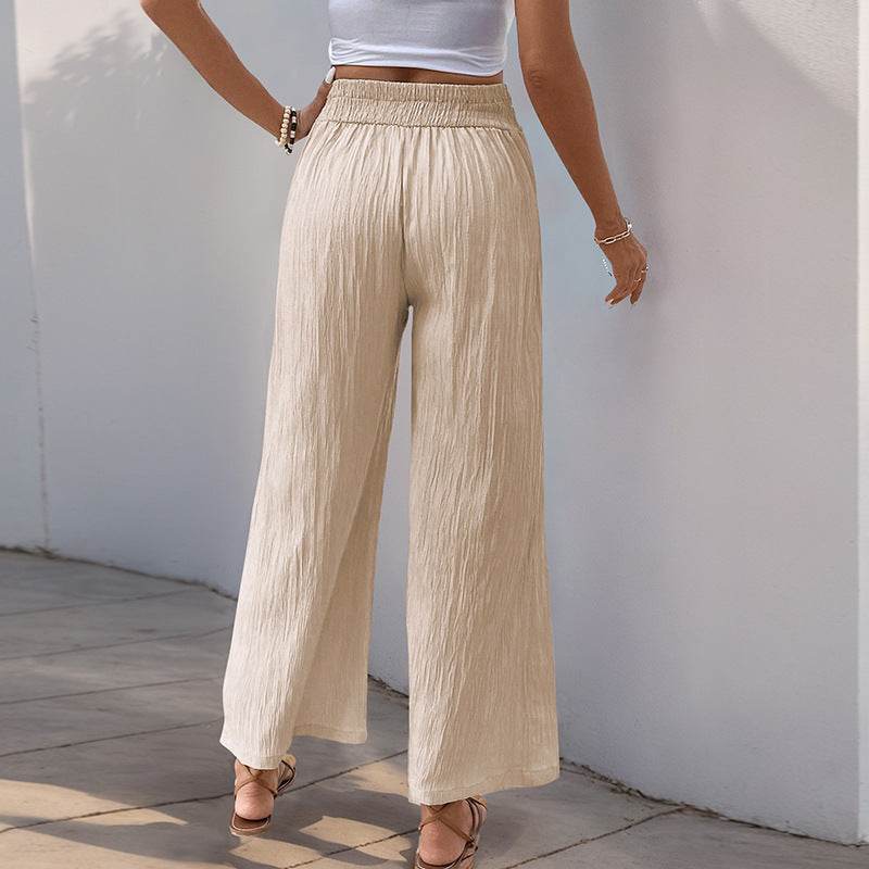 Women's High Waist Cropped Wide-Leg Pants - Apricot, Stylish Commute Wear - Buy Center US