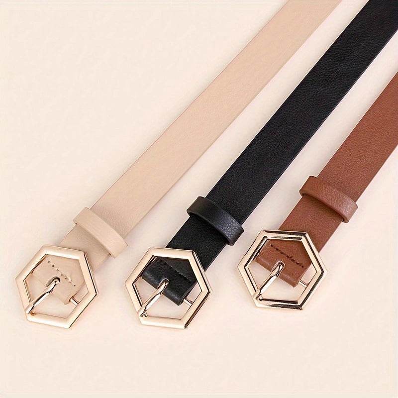 Stylish Women's Gold Buckle PU Belt - Hexangular Star Design, Versatile Fit - Buy Center US
