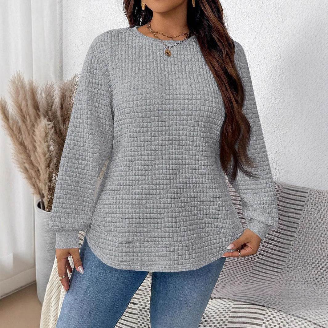 Women's Casual Pullover Sweater - Solid Color Plaid Design, Loose Fit - Buy Center US