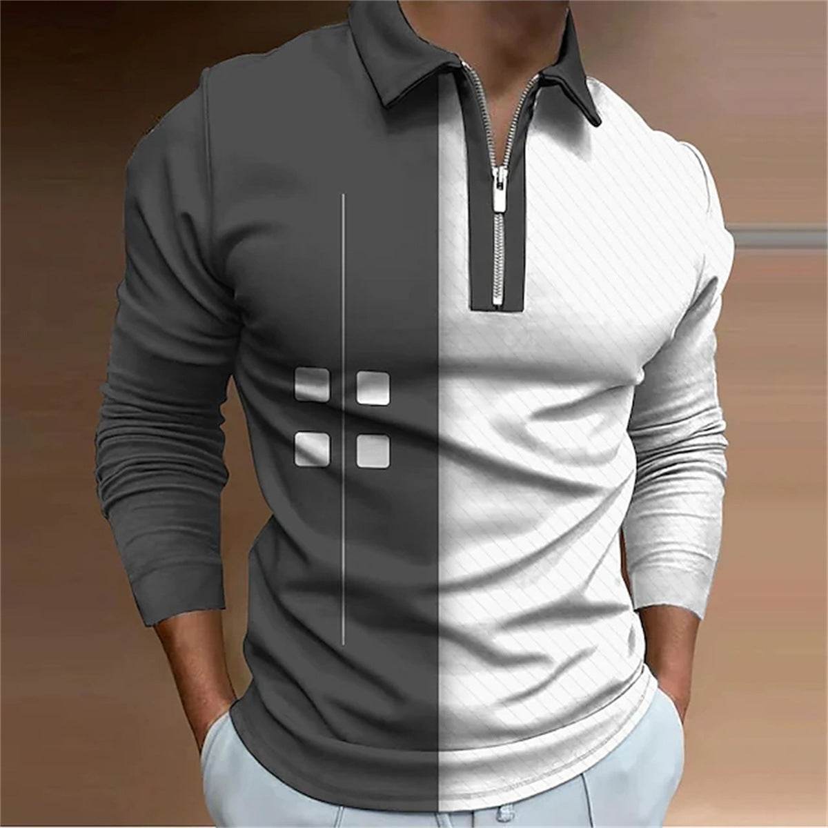 Men's Casual Long Sleeve Lapel Polo Shirt - European & American Fashion - Buy Center US