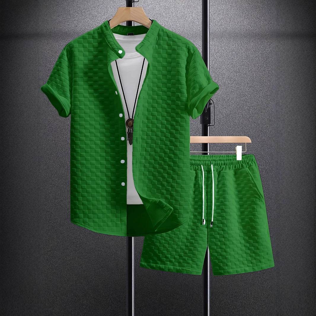 Buycenter Men's Casual Jacquard Short Sleeve Shirt & Shorts Outfit - Buy Center US
