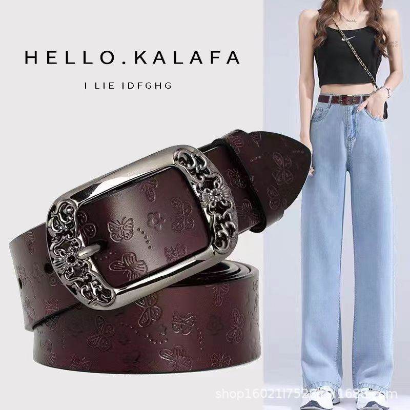 Elegant Retro Pin Buckle Printed Belt - PU Leather Casual Jeans Accessory - Buy Center US