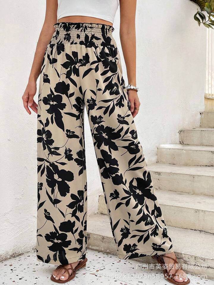 Stylish High Waist Flower Print Wide Leg Pants - Casual & Comfortable - Buy Center US