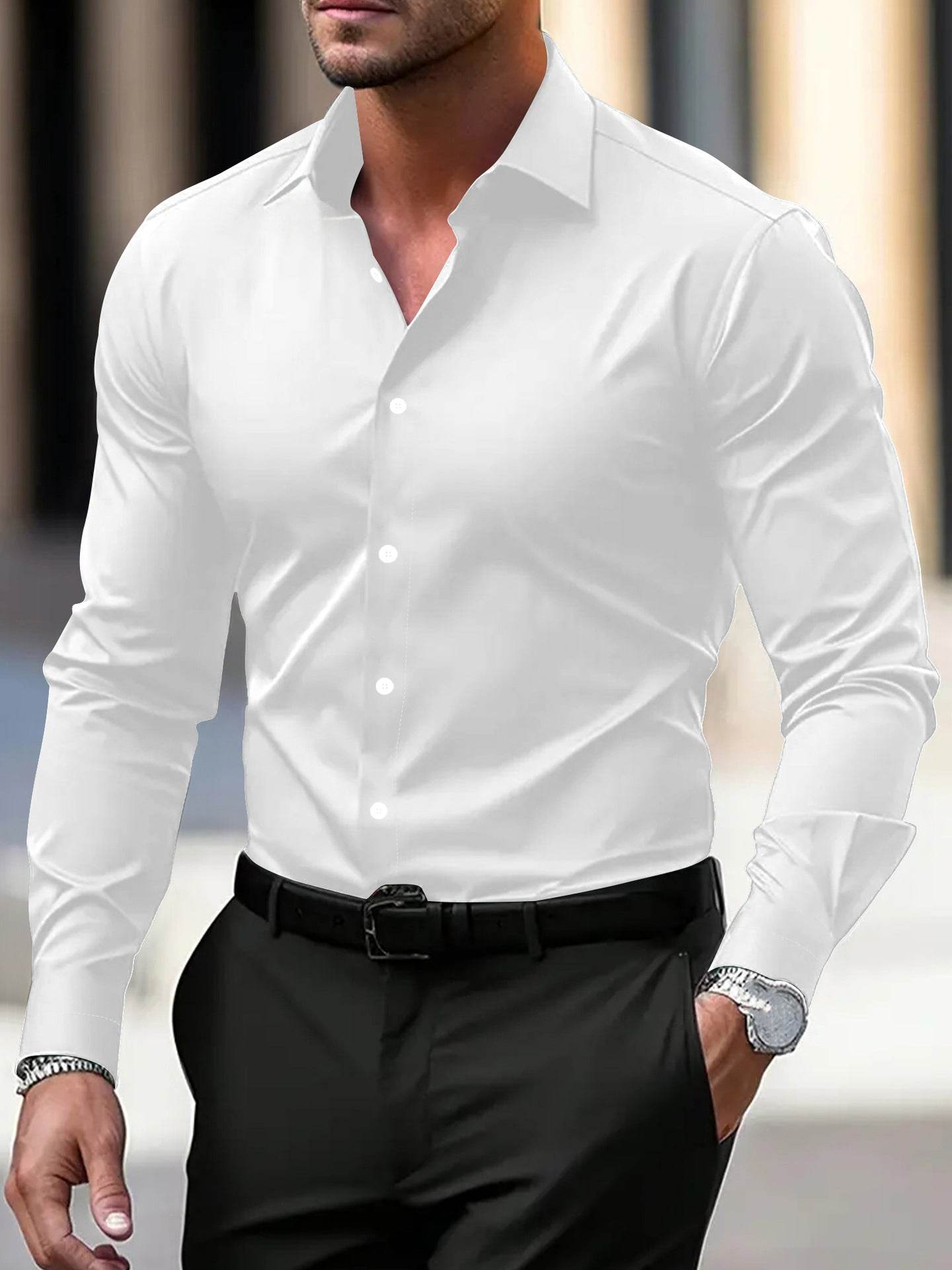 Buycenter Men's Slim Fit Long Sleeve Shirt - Stylish Business Casual Wear - Buy Center US