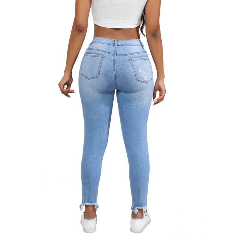 High Waist Retro Denim Skinny Pants for Women - Water Washed & Stretch - Buy Center US