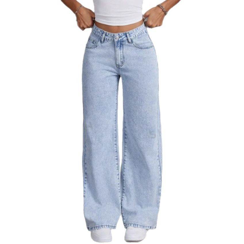 Vintage Bow Embroidered Jeans for Women - Washed Straight Loose Trousers - Buy Center US