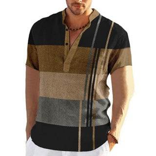 Buycenter Men's Linen Plaid Sleeve Shirt - Casual Fashion Top S-6XL - Buy Center US