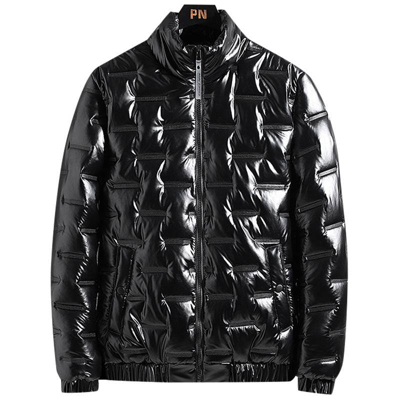 Buycenter Men's Glossy Solid Color Jacket - Stand-up Collar & Winter Warmth - Buy Center US