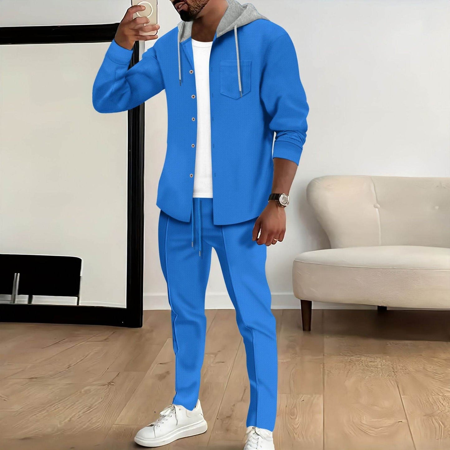 Buycenter Men's Casual Color Block Jacket & Trouser Set - Stylish Comfort - Buy Center US