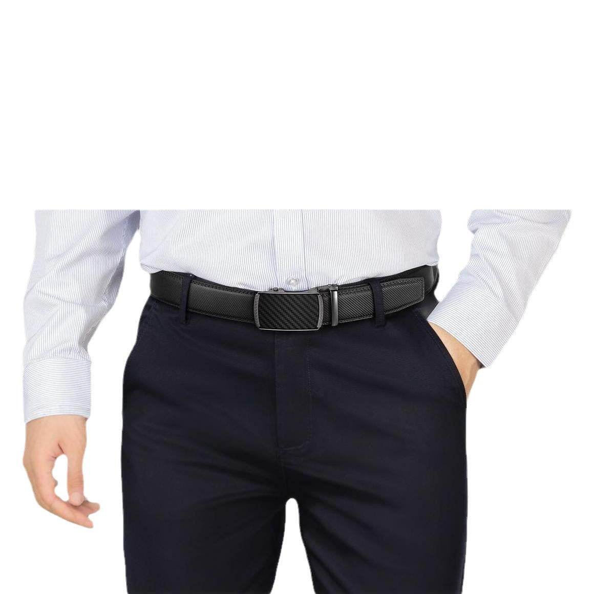 Buycenter Men's Leather Belt - Versatile Cowhide Automatic Buckle, Black - Buy Center US