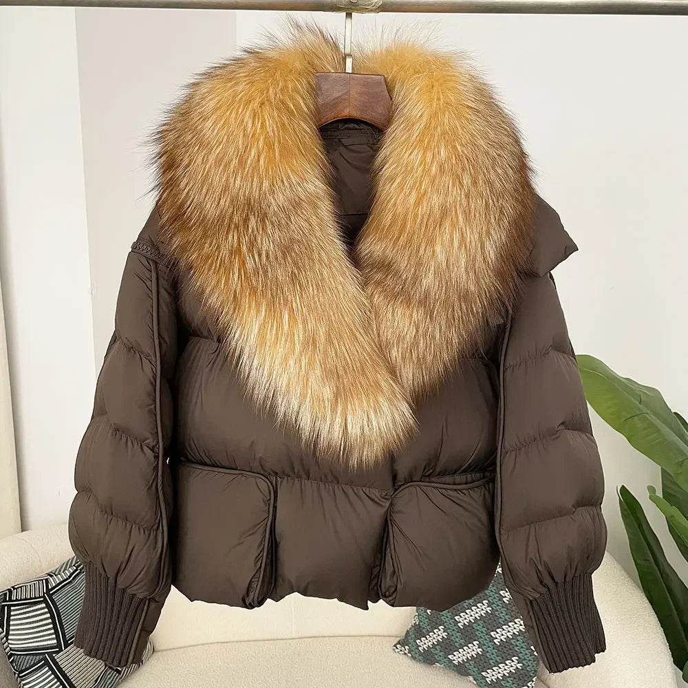 Women's Thick Warm Fox Fur Collar Coat - Casual Duck Down Jacket - Buy Center US