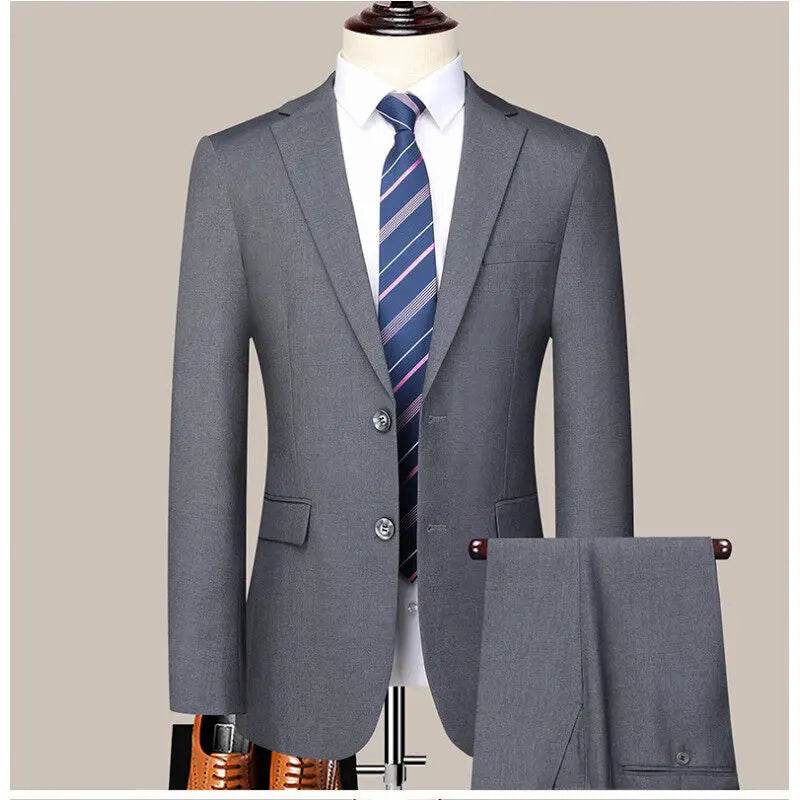 Korean Slim-Fit Men's Two-Piece Suit Set - Stylish Business Formal Attire - Buy Center US