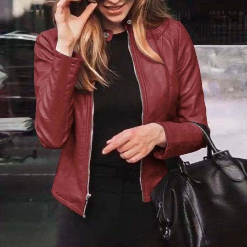 Allukasa Women's Slim Fit Faux Leather Biker Jacket - Classic Style - Buy Center US