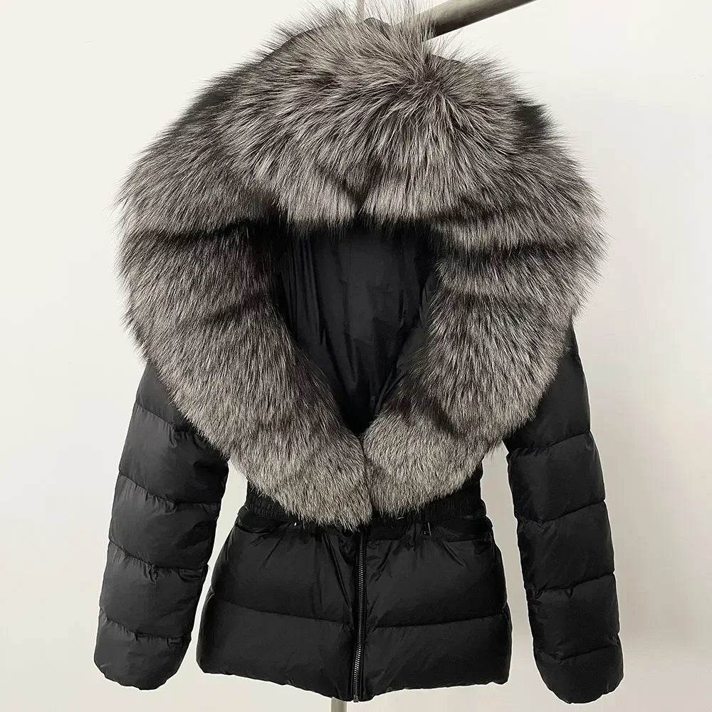 Women's Hooded White Duck Down Coat - Real Raccoon Fur Collar - Buy Center US