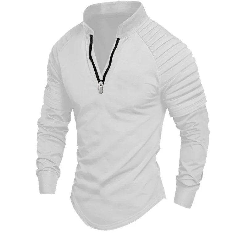 Men's Long Sleeve Polo Shirt - Casual Solid Color with Zipper Collar - Buy Center US