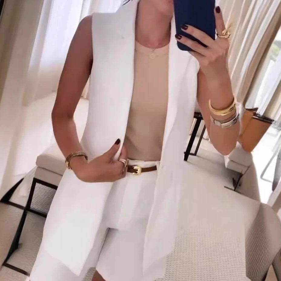 Elegant Women’s Two Piece Short Set - Sleeveless Blazer & Shorts - Buy Center US