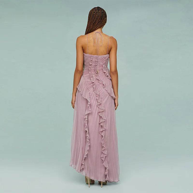 Women's Elegant Purple Halter Neck Maxi Dress - Summer Vacation Style - Buy Center US